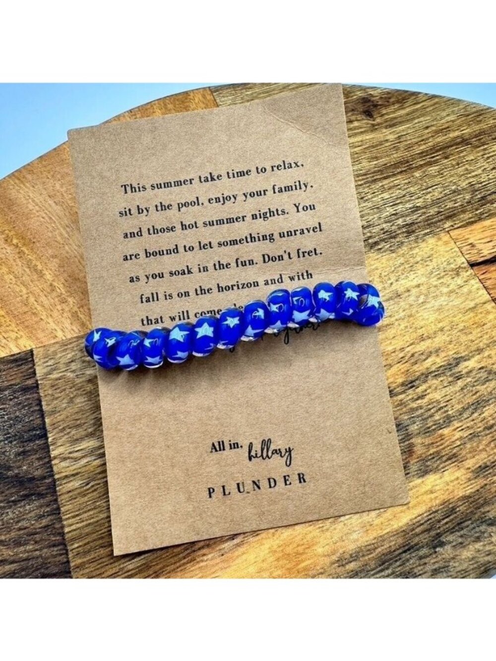Plunder Design Jewelry Blue & White Star Bracelet Telephone Cord Hair Tie